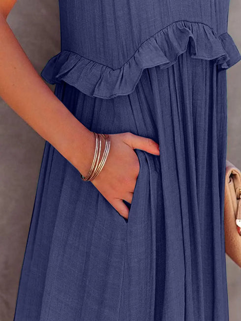'Galatea' Ruffled Sleeveless Maxi Dress - Celes Fashion